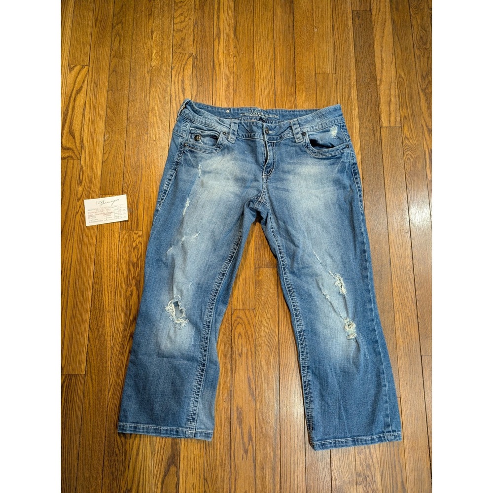 Vanity Premium Distressed Capri Jeans Womens 32 Medium Wash Acid Fade Cropped
